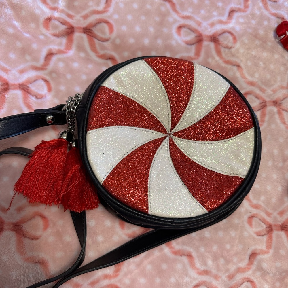 Red and White Christmas Peppermint Swirl Crossbody Bag